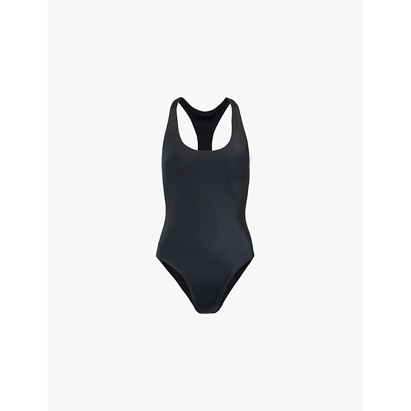 Womens Black Scoop-neck Racer Back Swimsuit