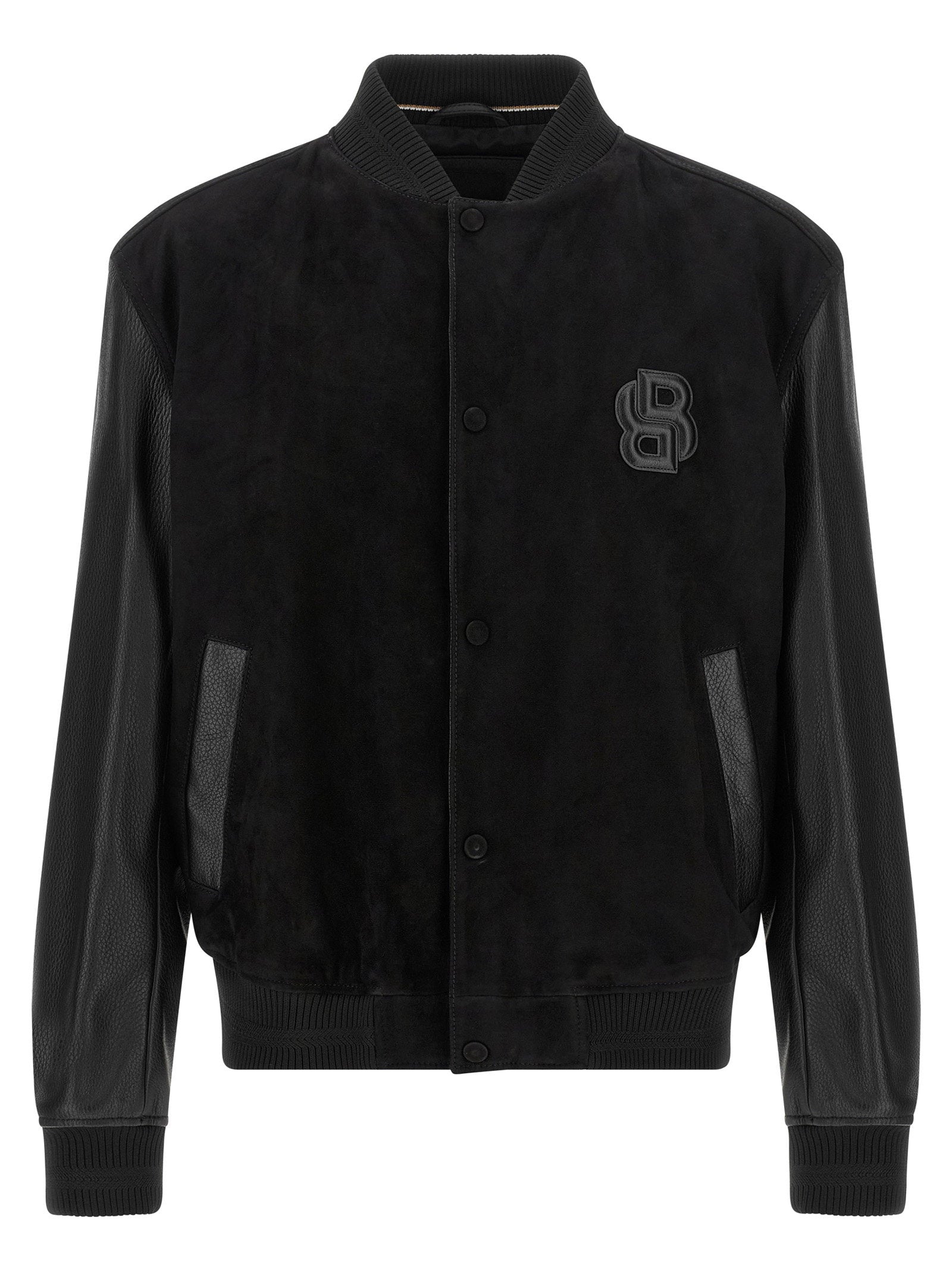 Textured Microfiber Bomber Jacket — Black