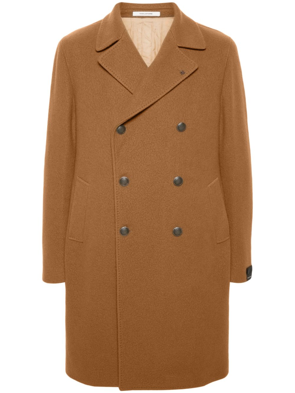 Brooch-detail double-breasted coat - Brown