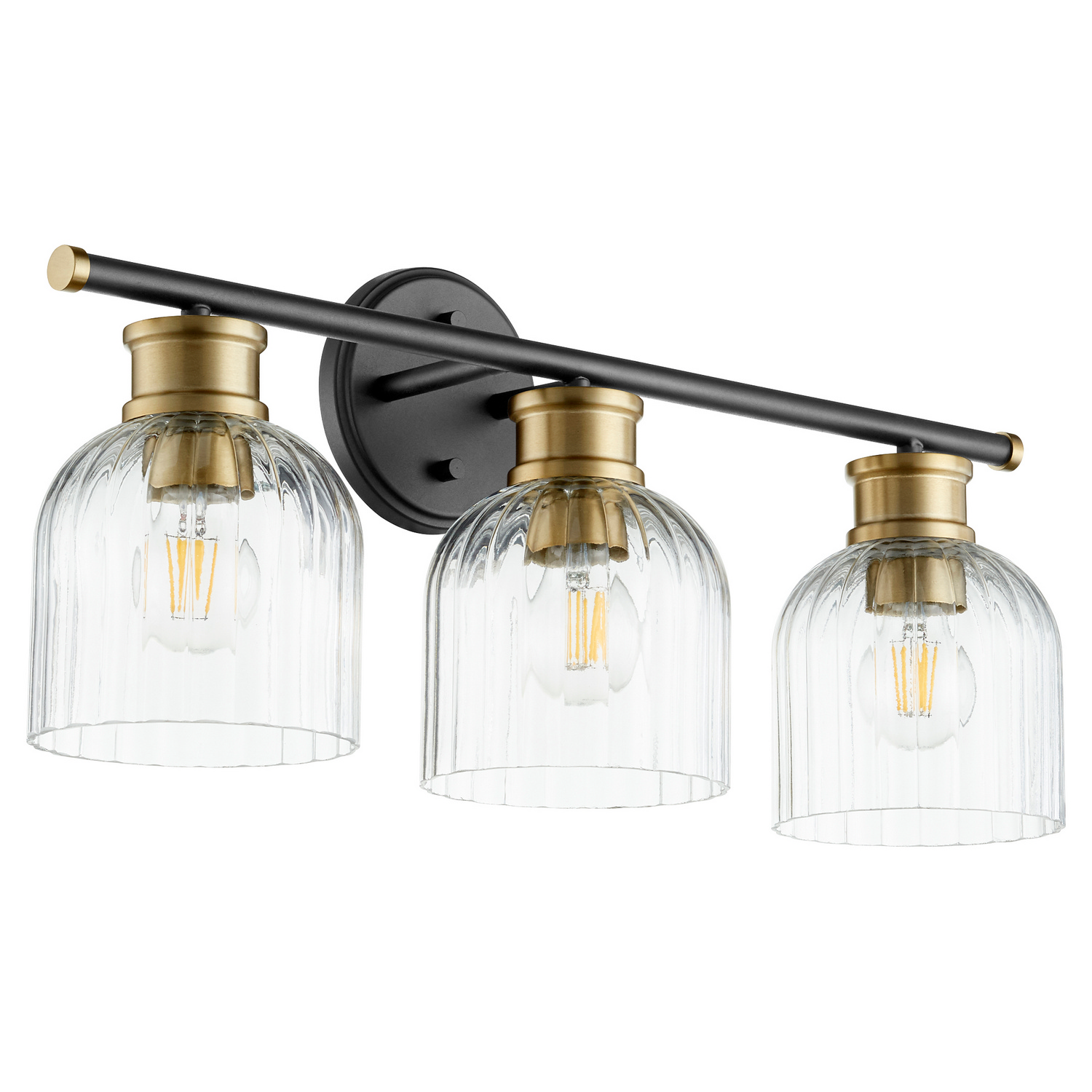 Monarch 3-Light Bathroom Vanity Light in Textured Black w with Aged Bra