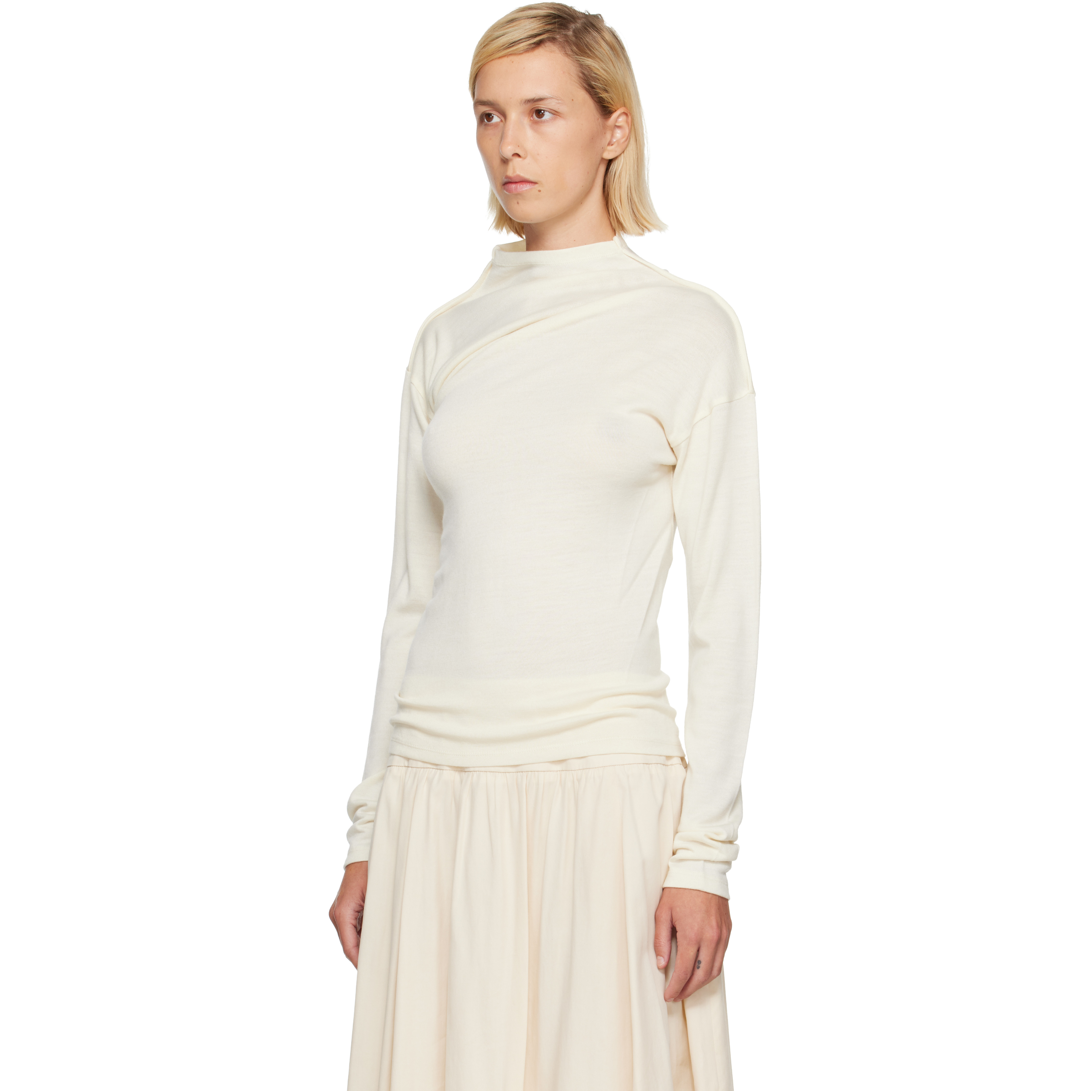 Off-White Wool Blend Draped Knit T-shirt