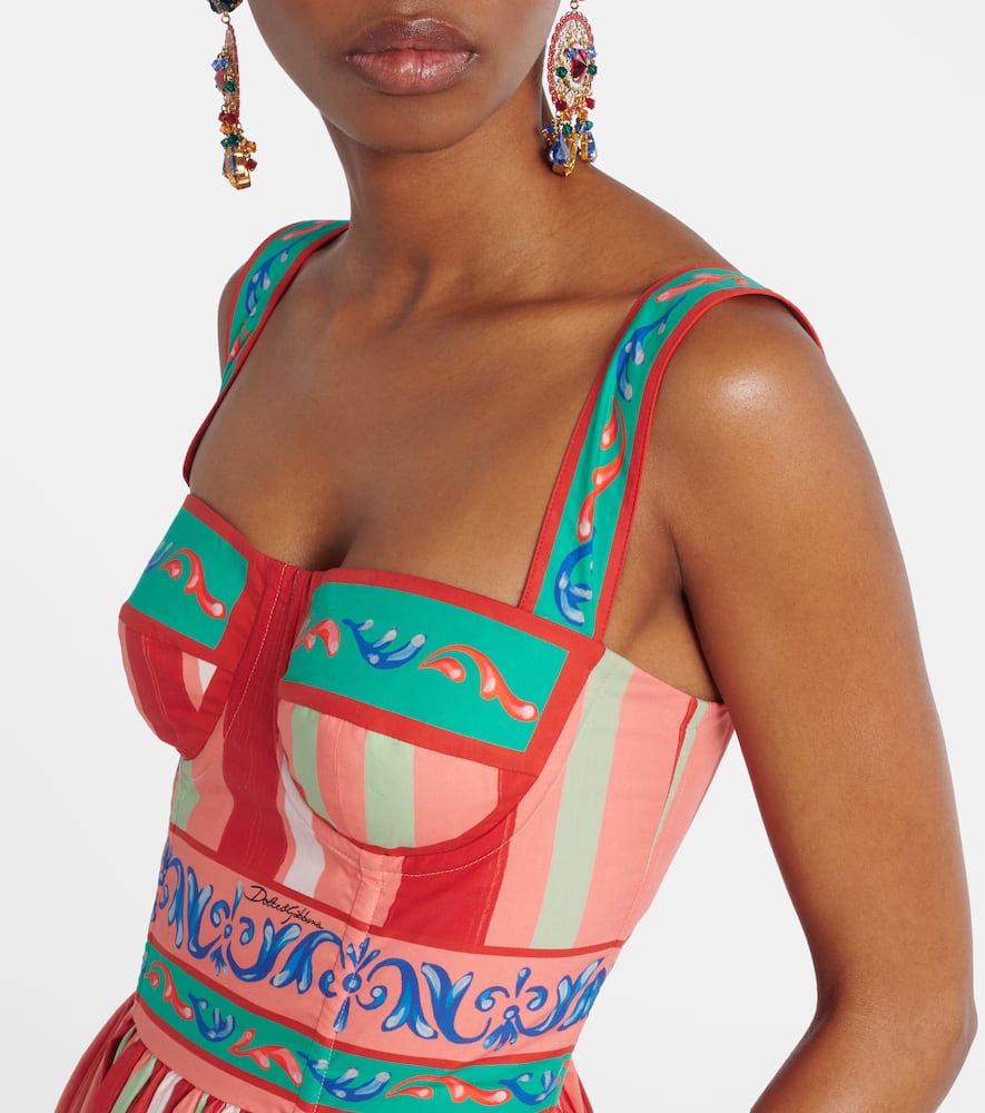 Striped gathered cotton bustier dress