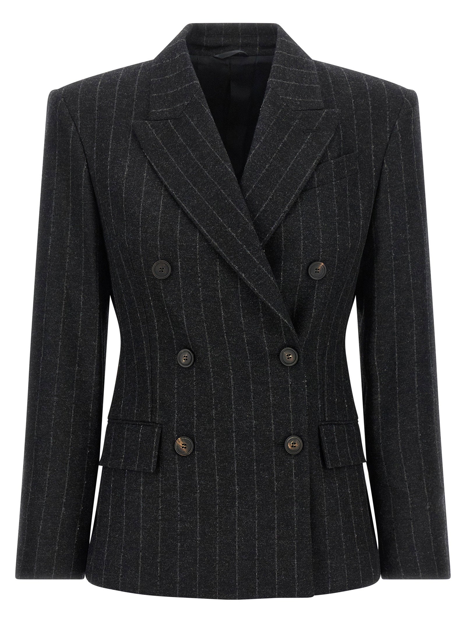 Pinstripe Virgin Wool-Cashmere Blazer — Charcoal