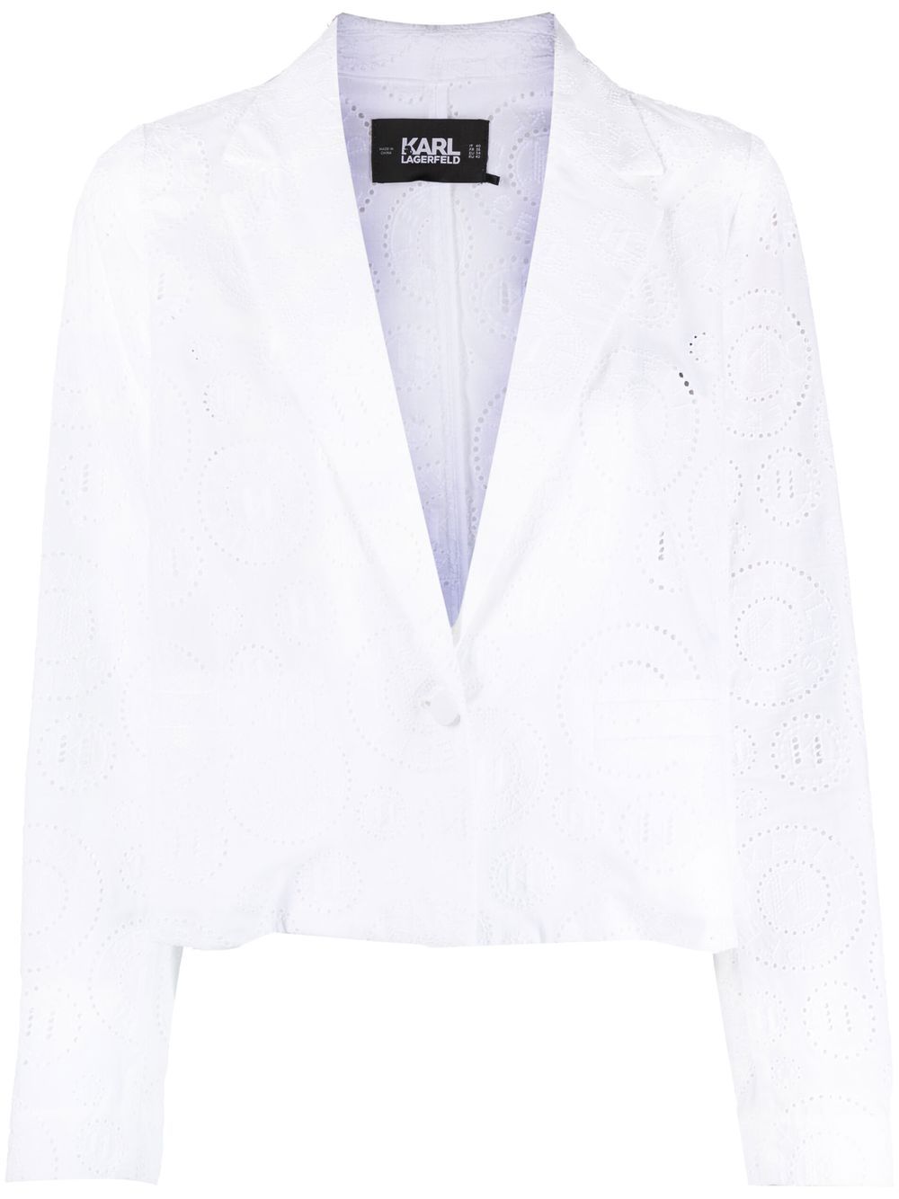 Broderie anglaise cropped blazer - White