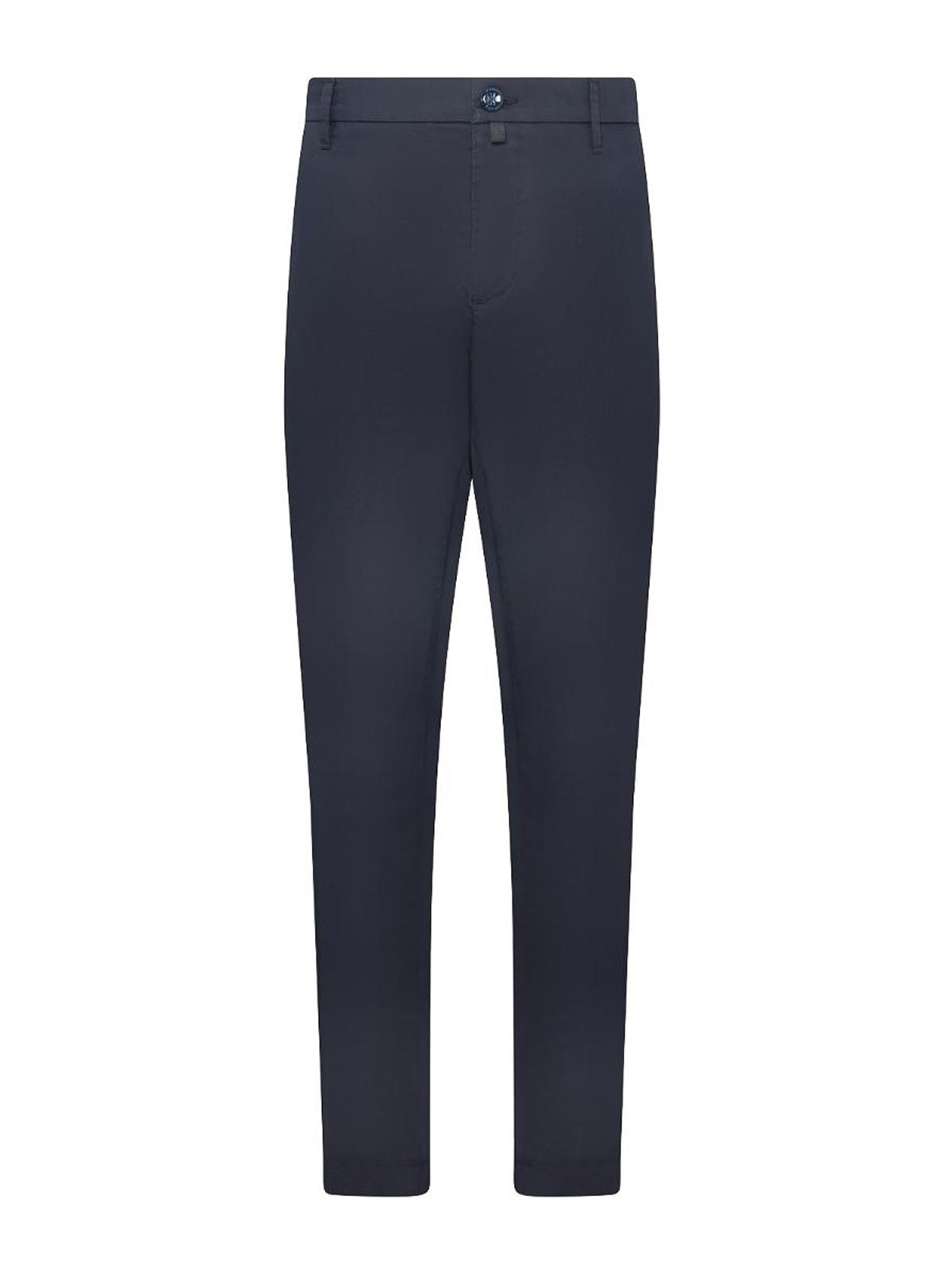 Navy Blue Cotton Blend Tapered Leg Trousers