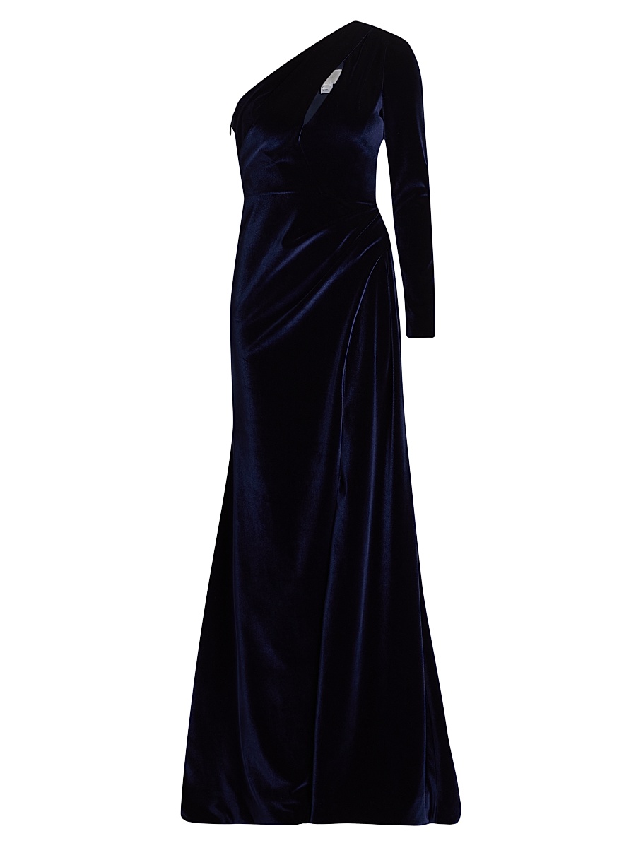 Women's Velvet One-Shoulder Cut-Out Gown - Navy