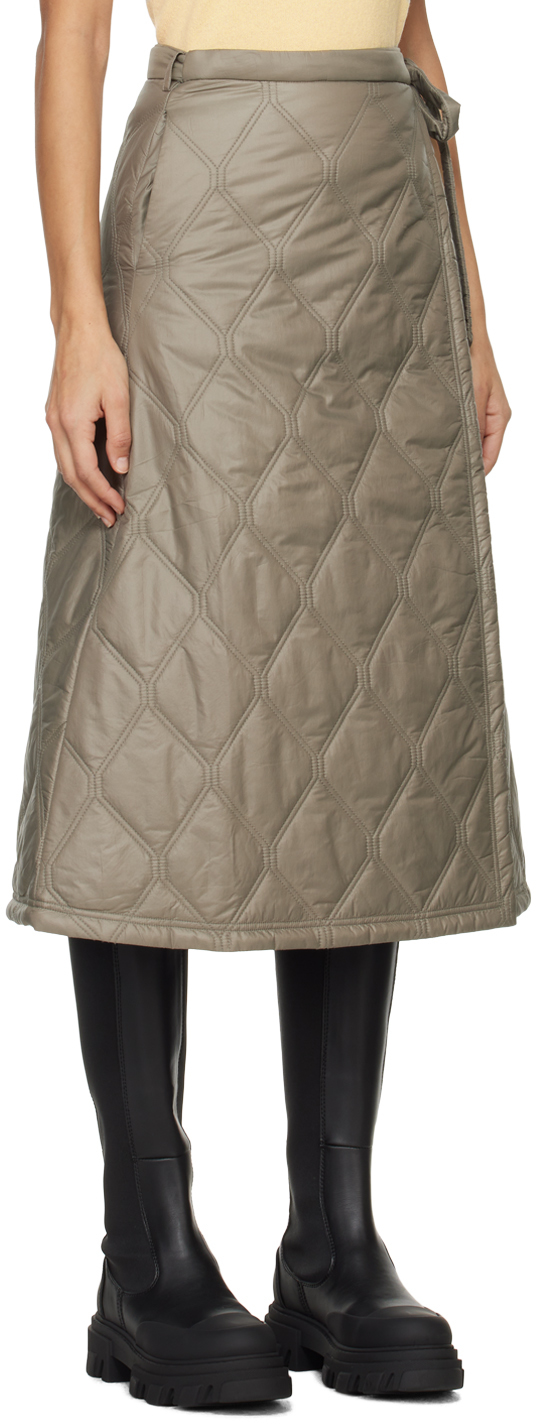 GANNI Brown Quilted Midi Skirt