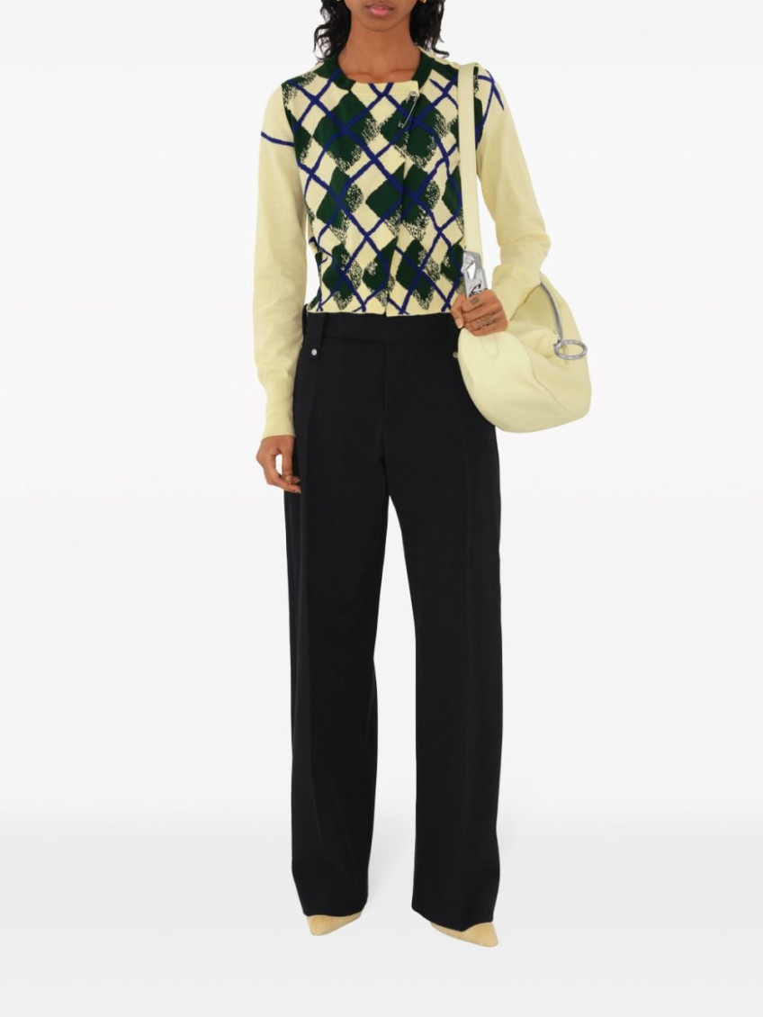 Multicolor Argyle-intarsia Cropped Cotton Jumper