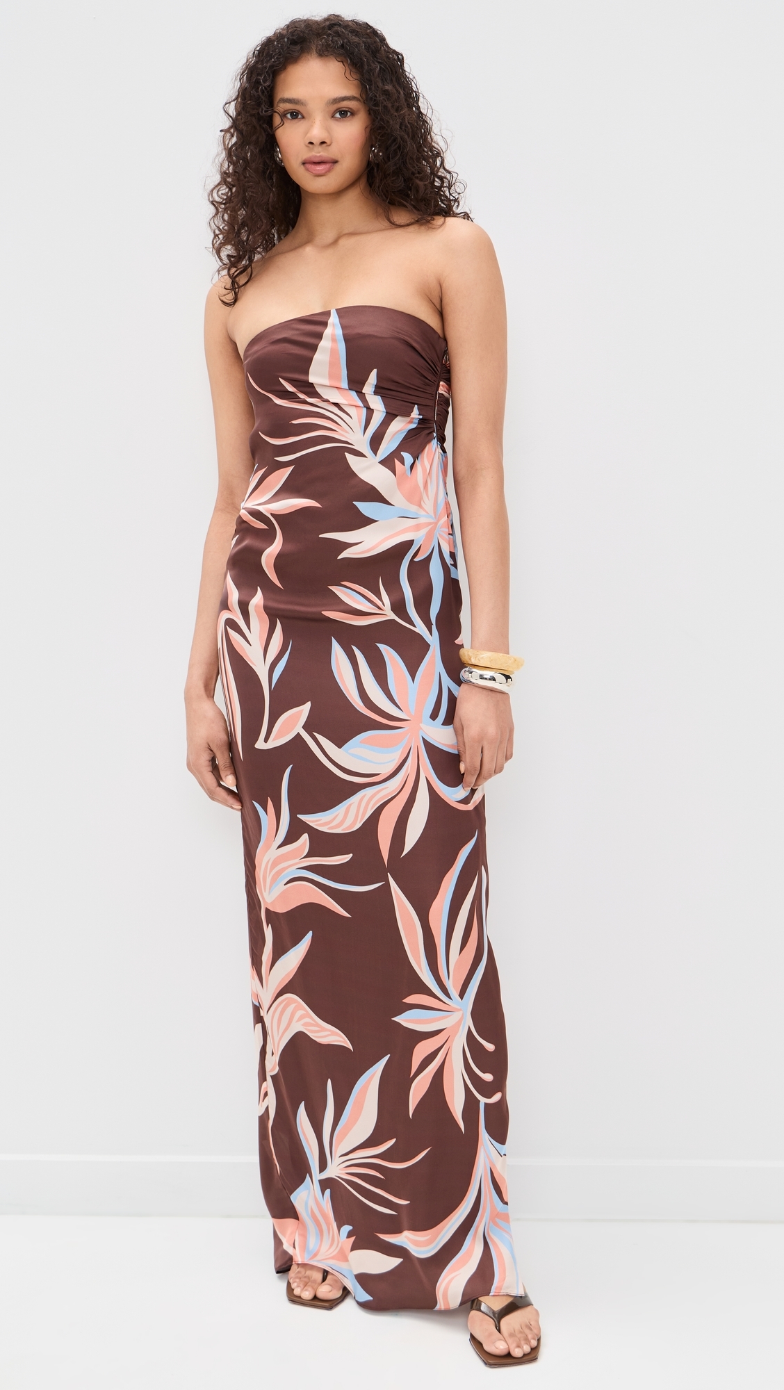 Tube Ruched Maxi Dress Brown