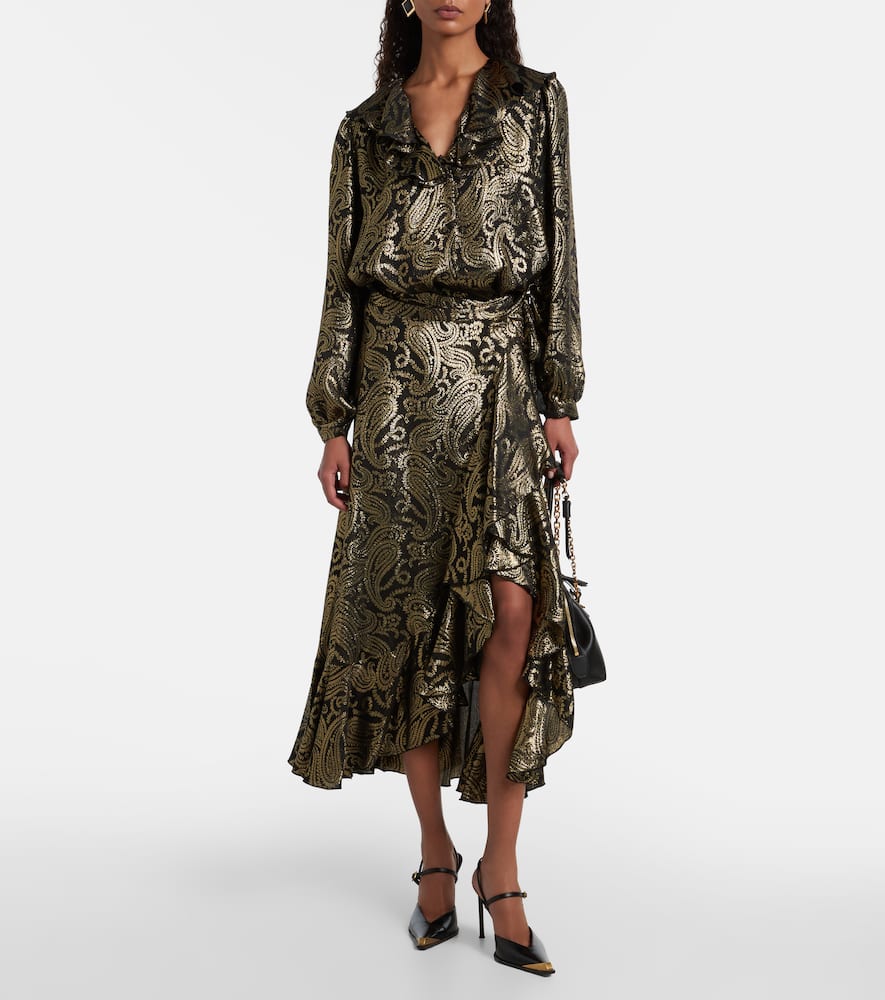Paisley ruffled silk-blend blouse