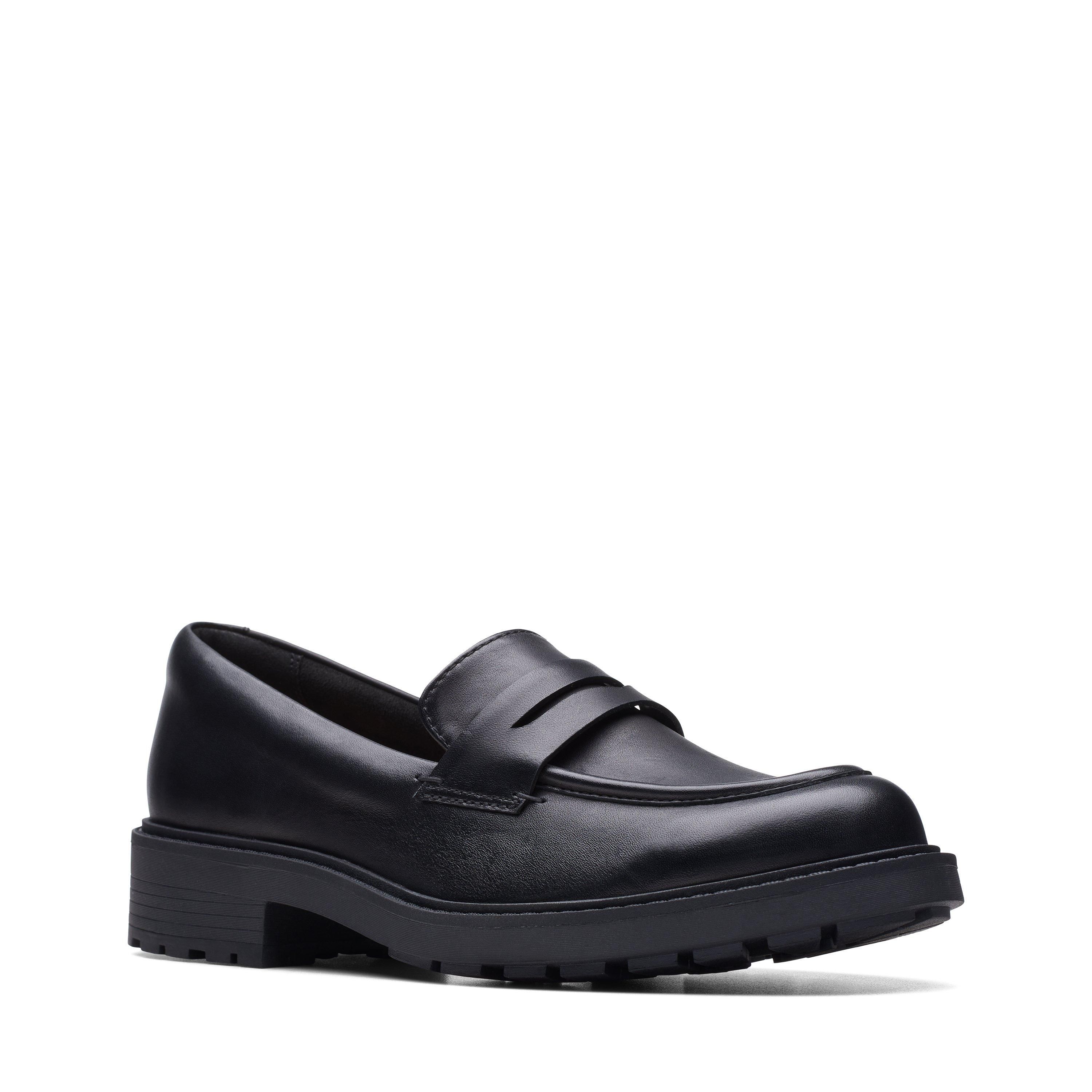 Clarks Women's Orinoco 2 Penny Loafer Black Leather Loafers, Slip Ons | : 7/Wide Fit