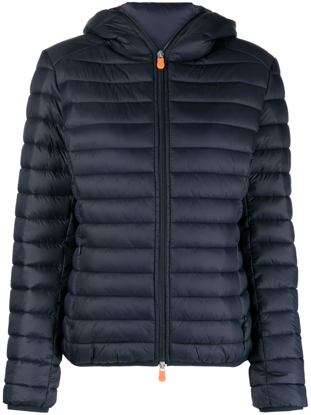Logo-patch hooded puffer jacket - Blue
