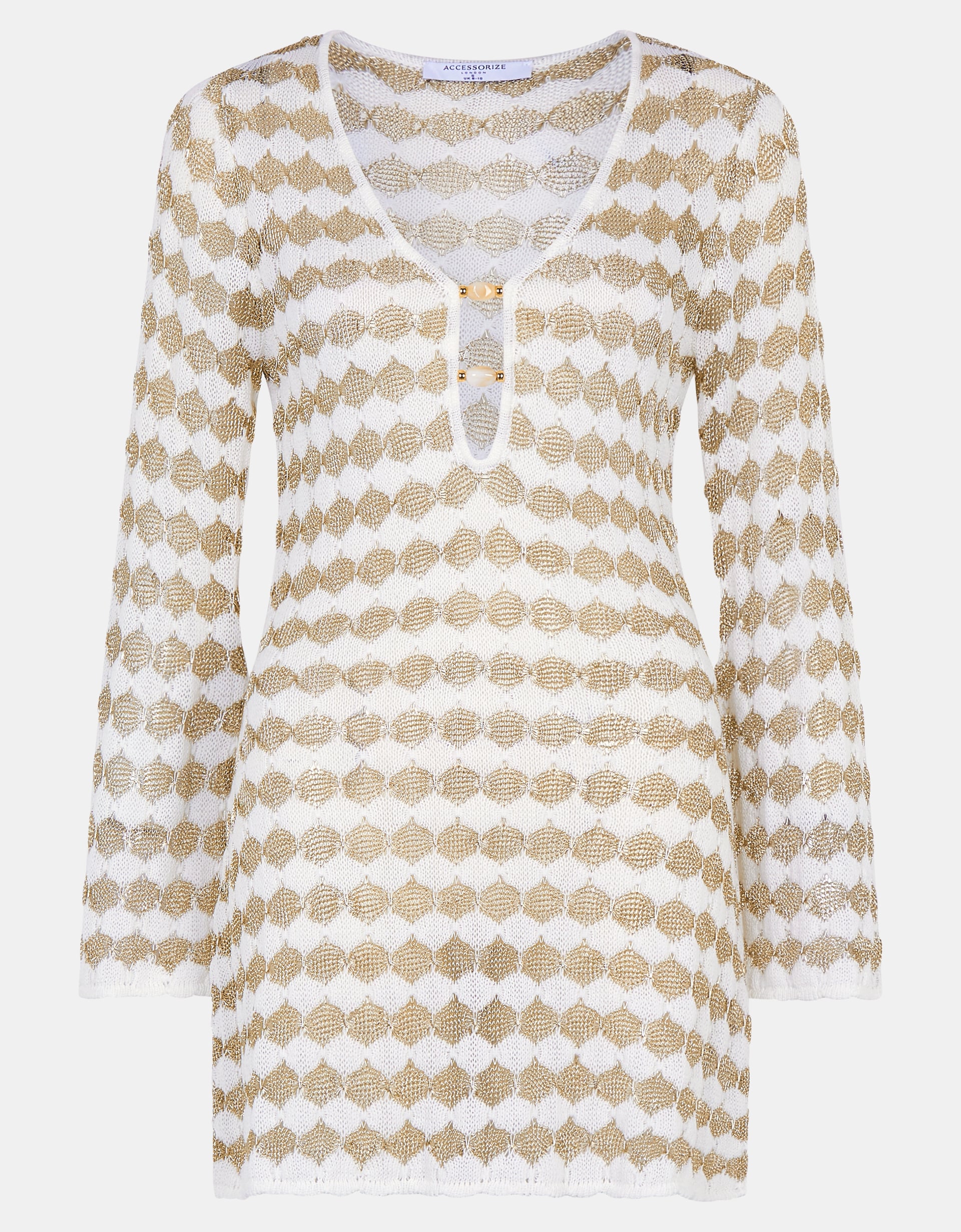 Metallic Crochet Mini Beach Dress Gold