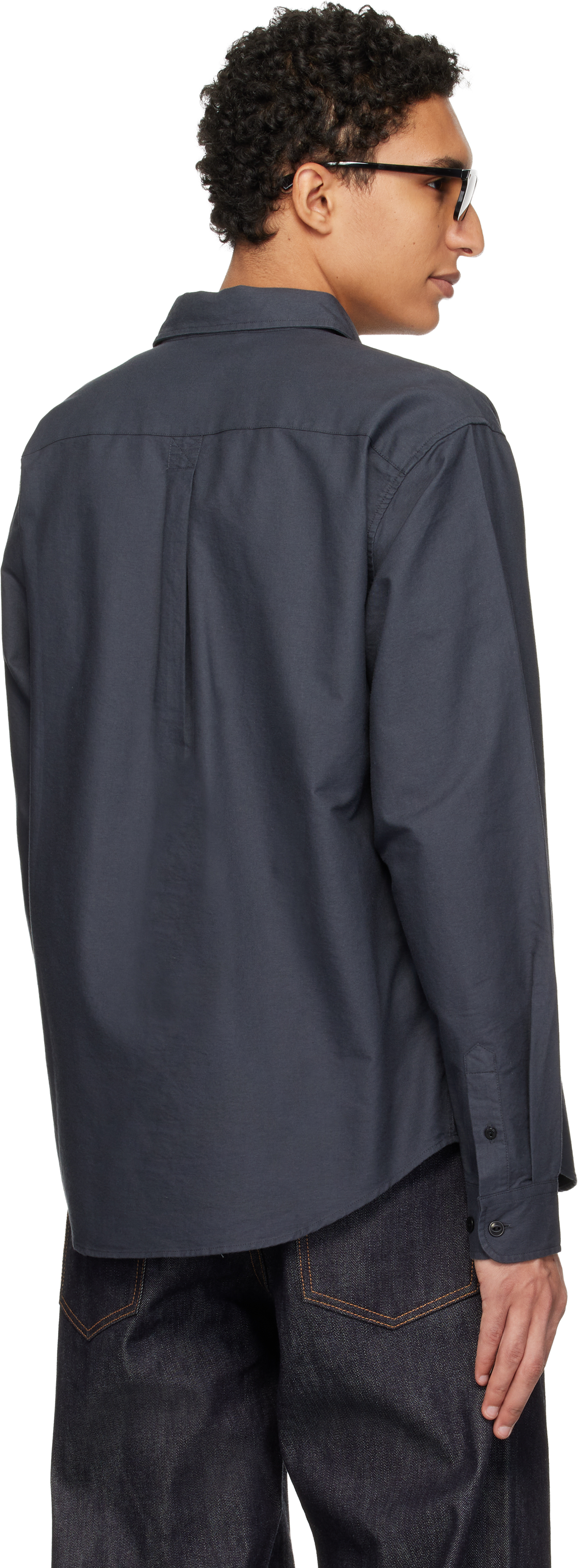 Gray Button-Down Cotton Oxford Long Sleeve Shirt