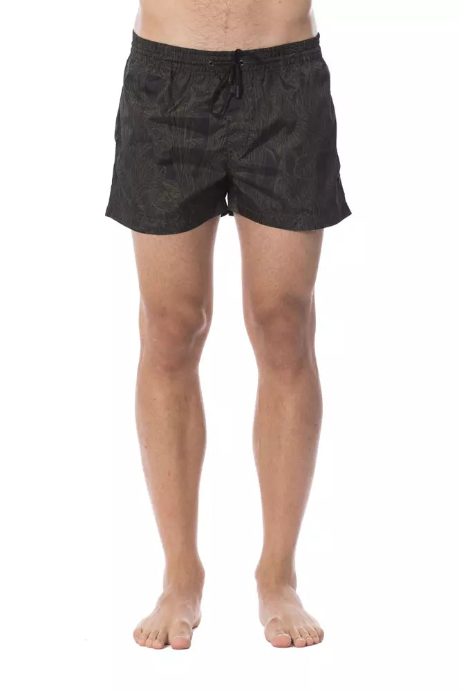 Printed Polyester Swim Shorts — Black