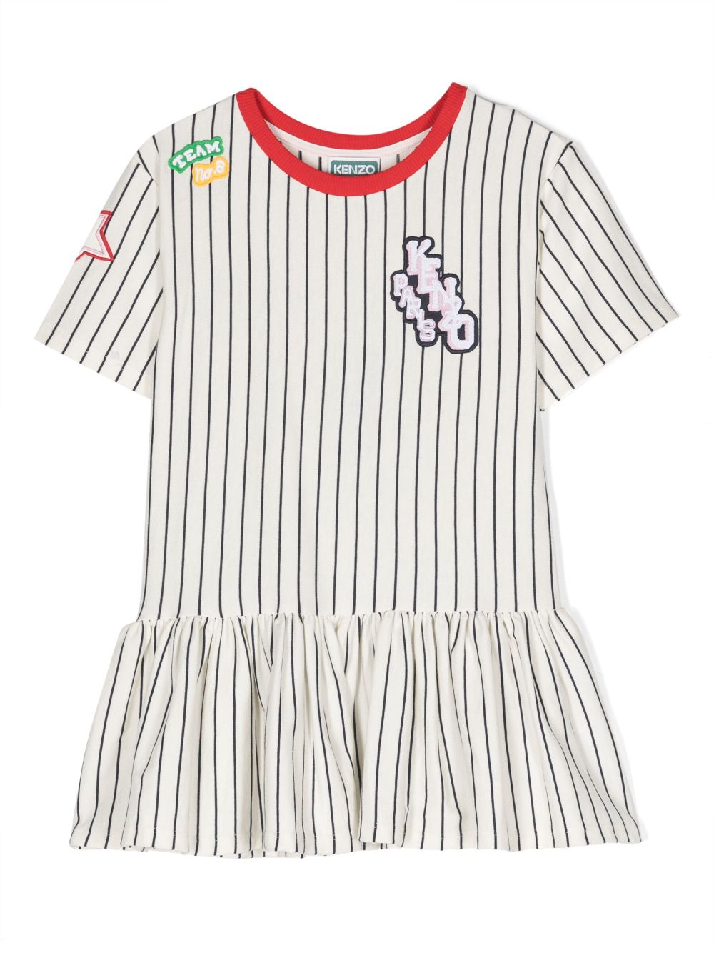 Appliqué-detail striped dress - White