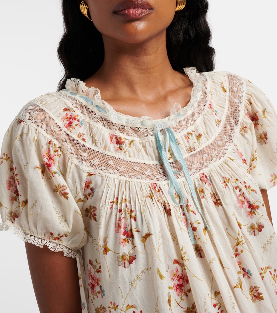 Dôen Floral lace-trimmed cotton poplin minidress
