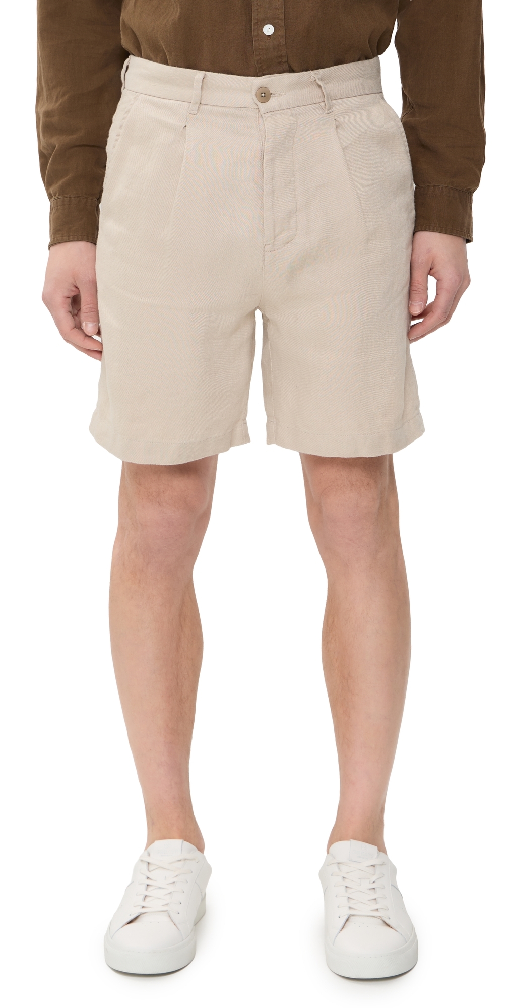 Pleated Linen Alta Shorts 6.75 Bone