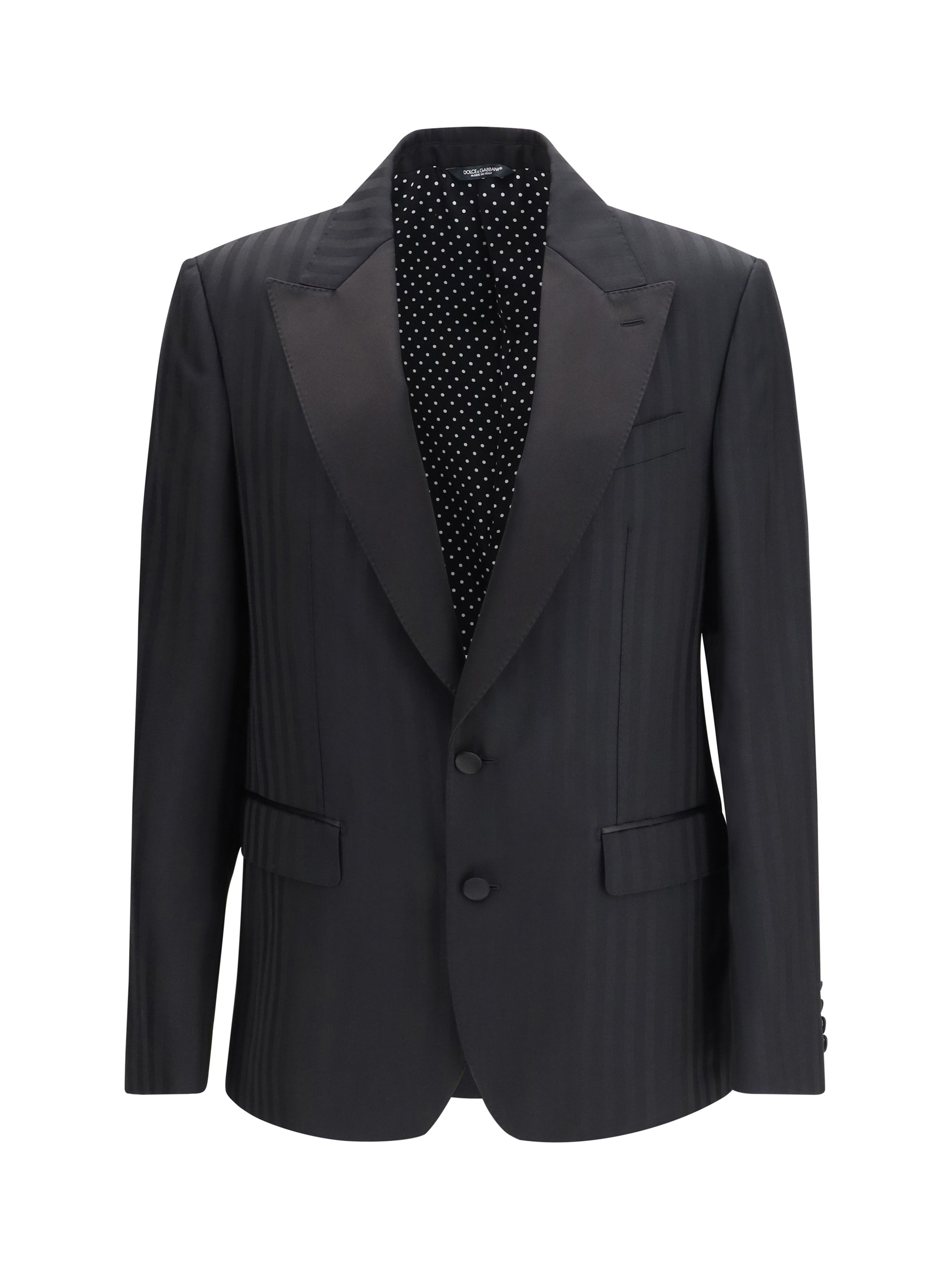 Striped Peak-Lapel Blazer — Black