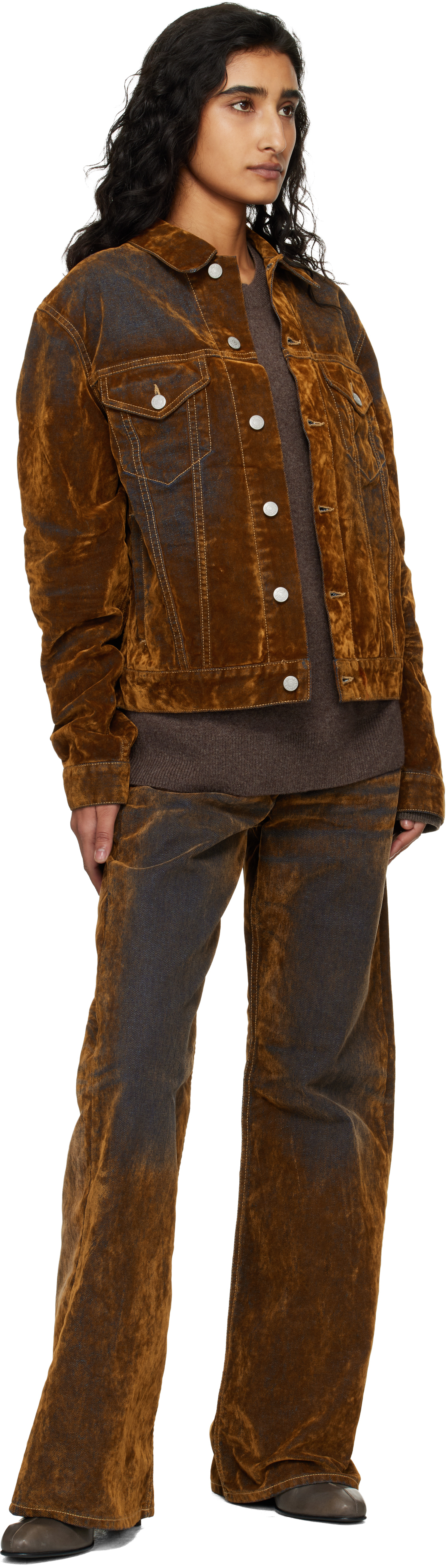 Brown 2021 Flocked Denim Jeans