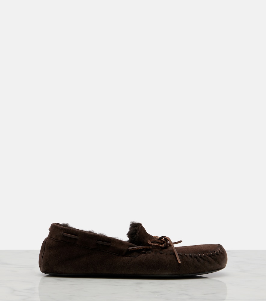 Lucca shearling-trimmed suede boat shoes