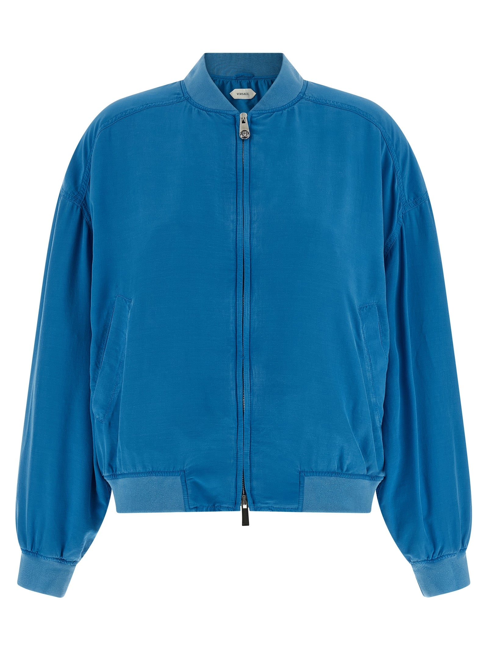 Silk Poplin Bomber Jacket — Blue