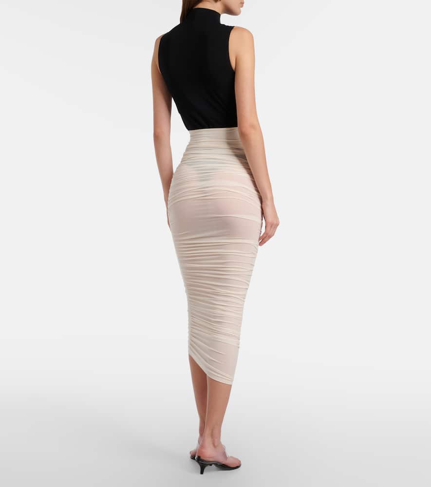 Draped sheer high-rise midi skirt