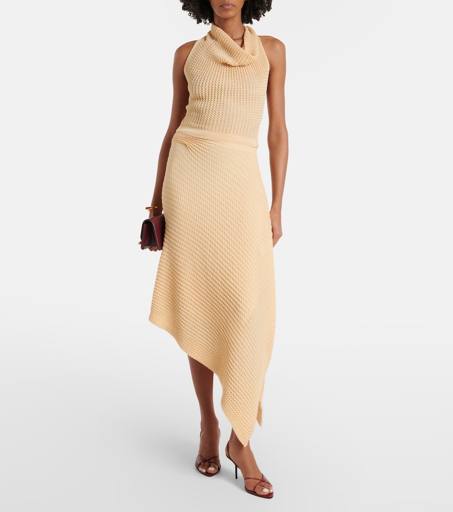 Knitted asymmetric cotton-blend midi skirt