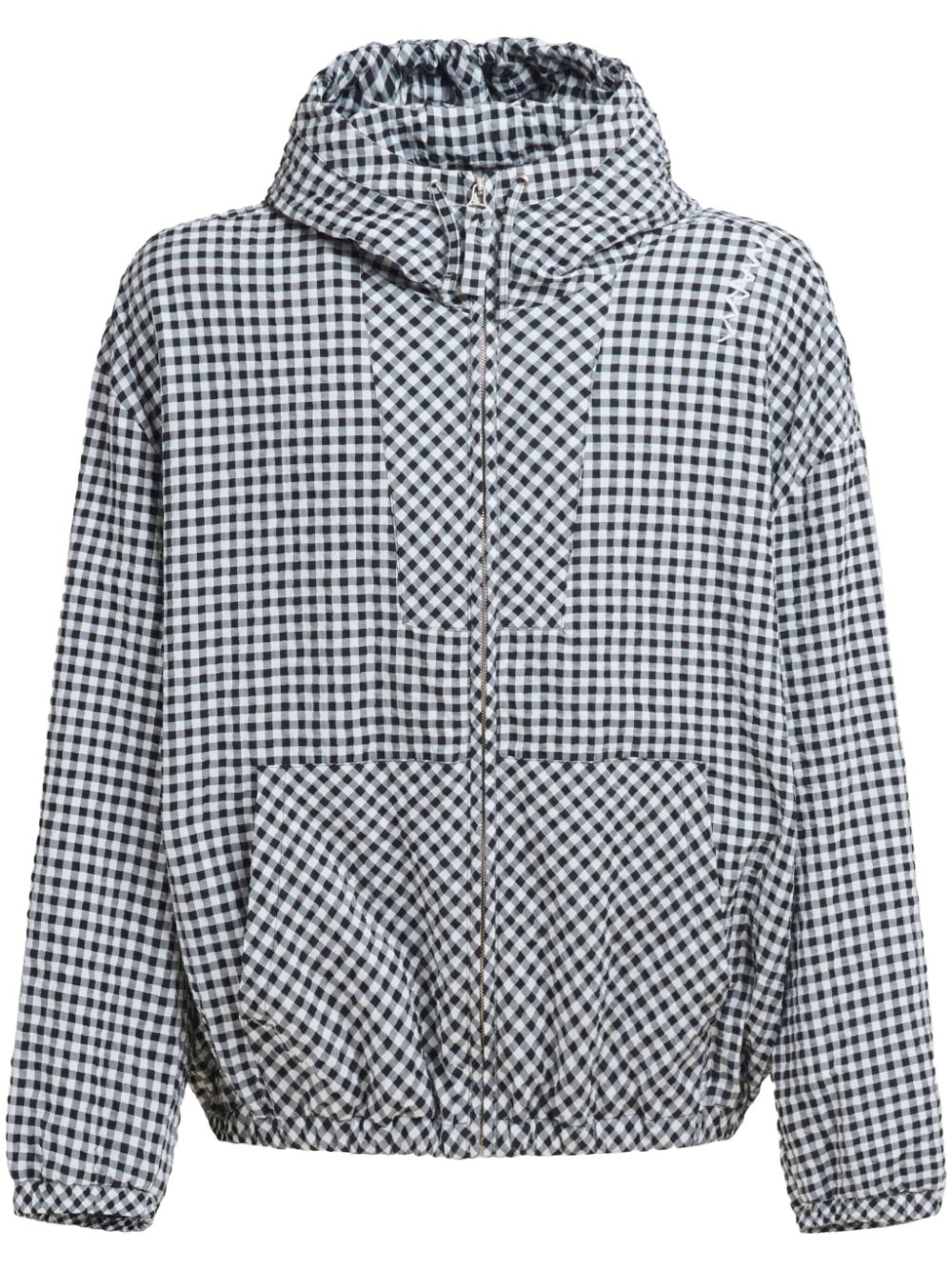 Check-pattern hooded jacket - Black