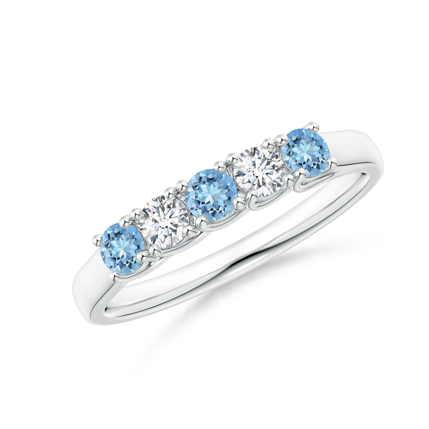Angara 0.24 Carat Half Eternity Five Stone Aquamarine and Diamond Wedding Ring in 18K White Gold