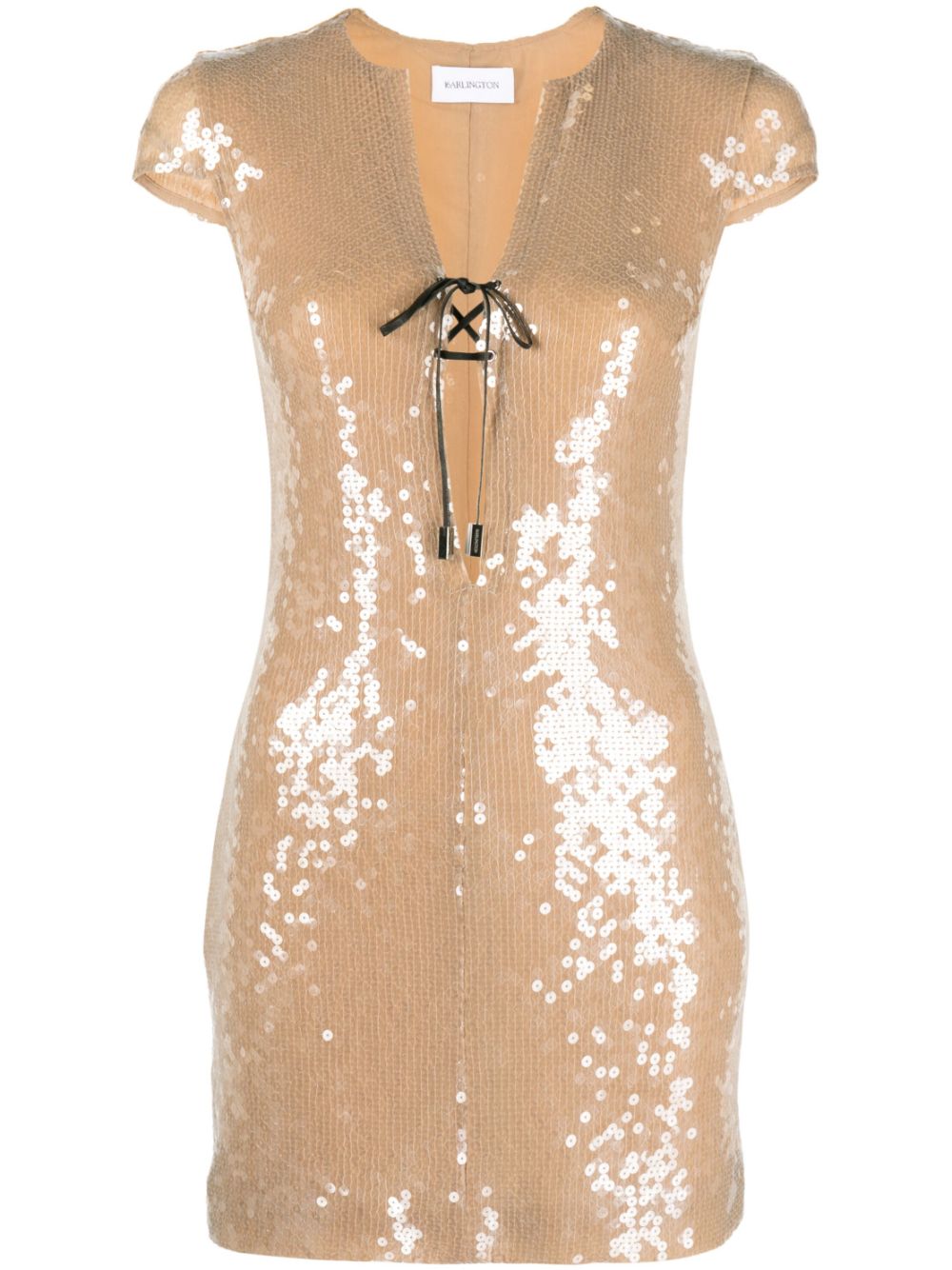 Sequin-embellished short-sleeve minidress - Neutrals