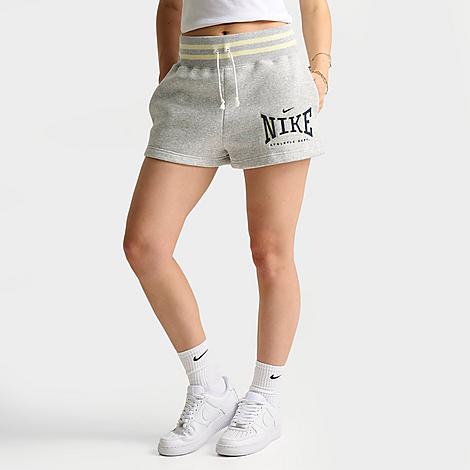 Women's Sportswear Phoenix Fleece 4" High-Waisted Shorts in Pure Platinum/Heather/Midnight Navy