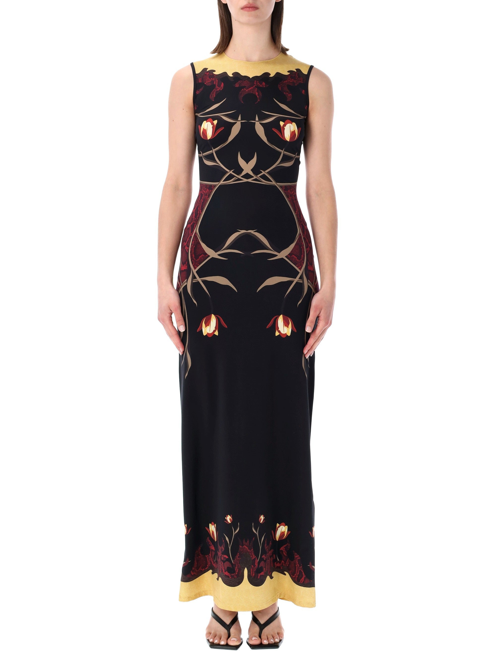 Floral-print Tie-neck Maxi Dress
