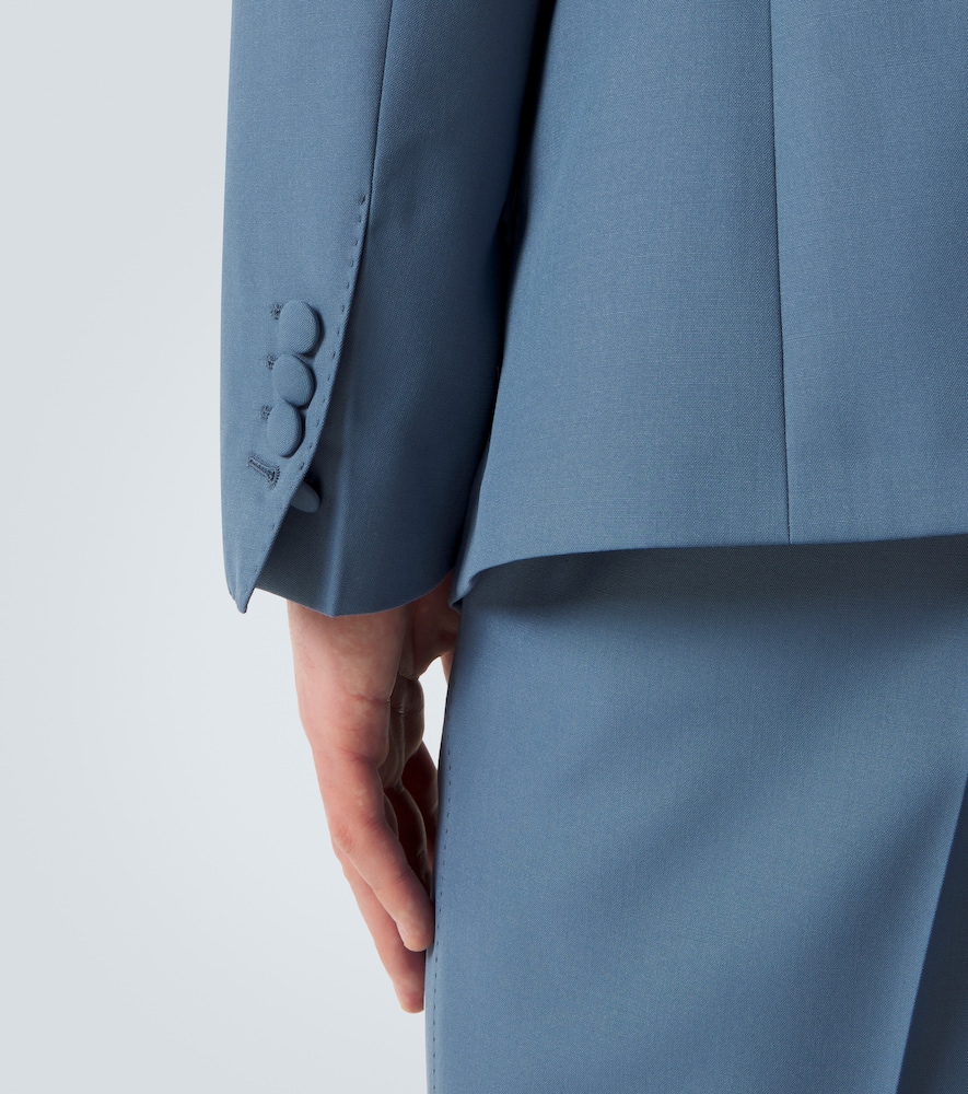 Double-breasted wool poplin suit jacket