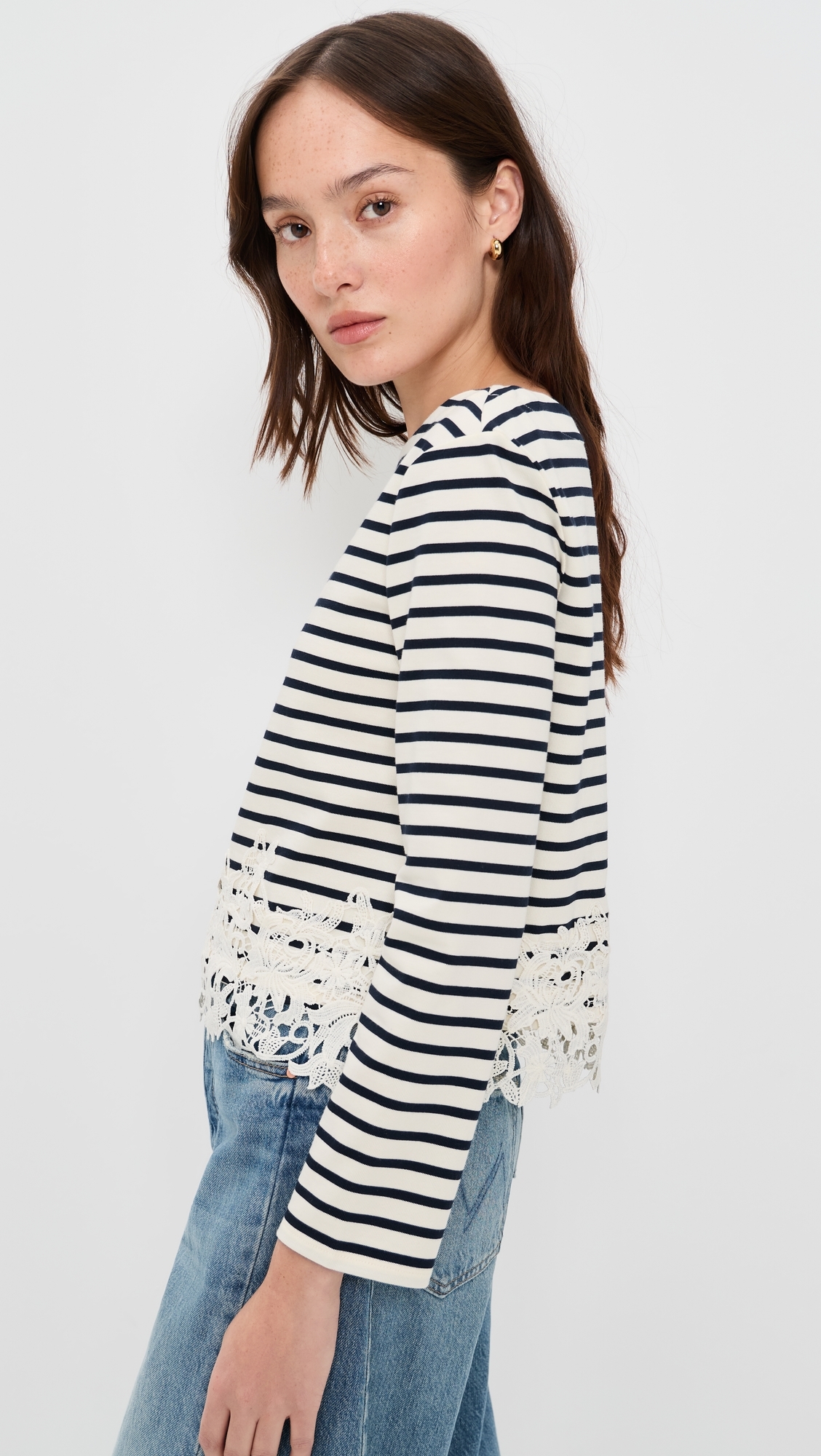 Hovey Top with Lace Dove/Navy Stripe
