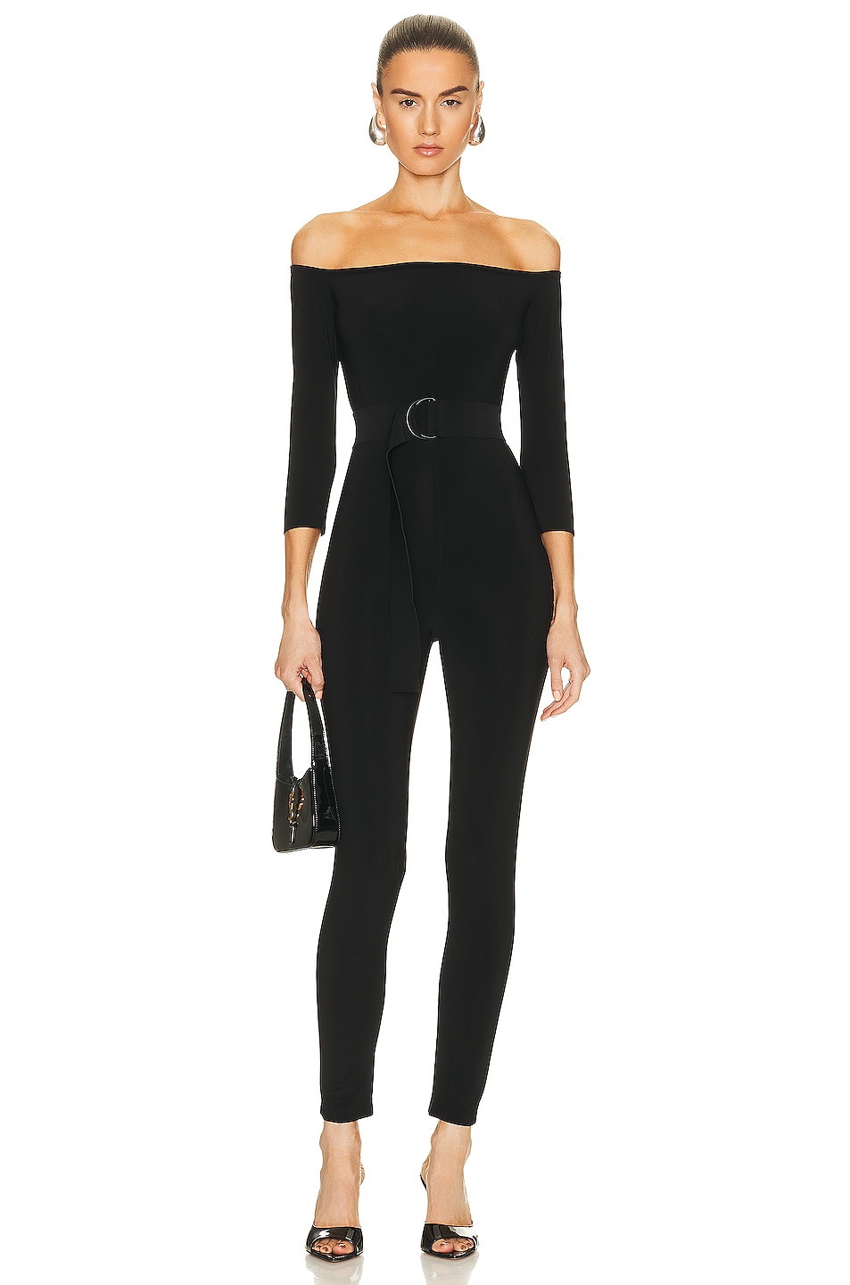 Norma Kamali Off Shoulder Catsuit in Black - Black.  XL also in L