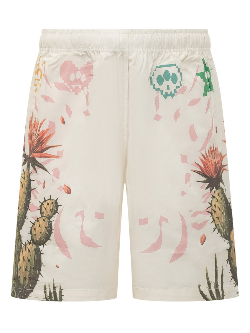 Beige Graphic Shorts