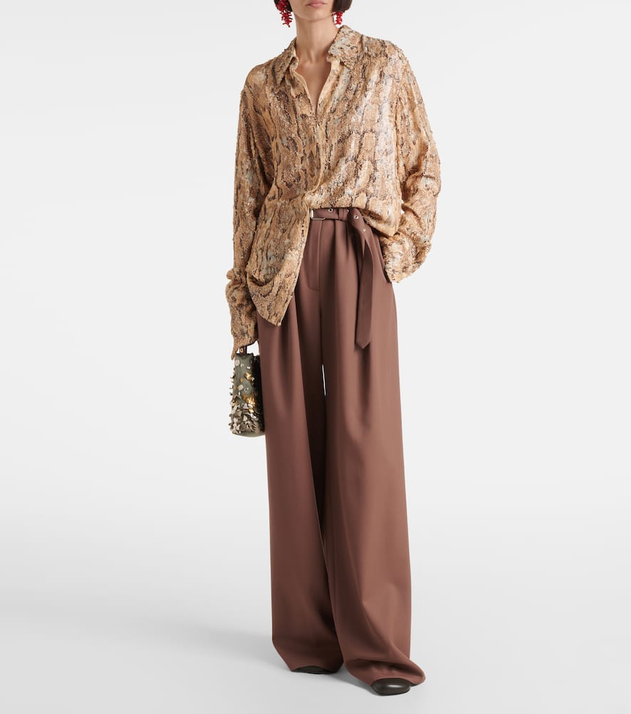 Belted wool gabardine wide-leg pants