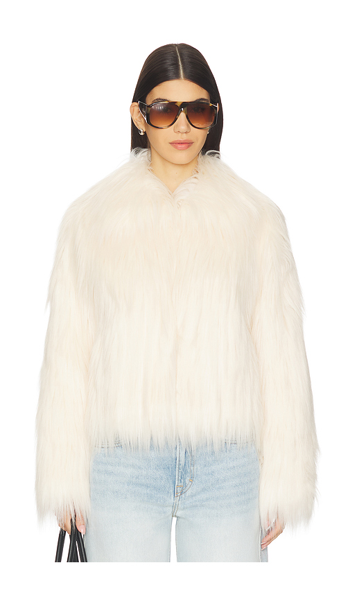 LoveShackFancy Fallon Faux Fur Jacket in Ivory. - XS also in L, M, S