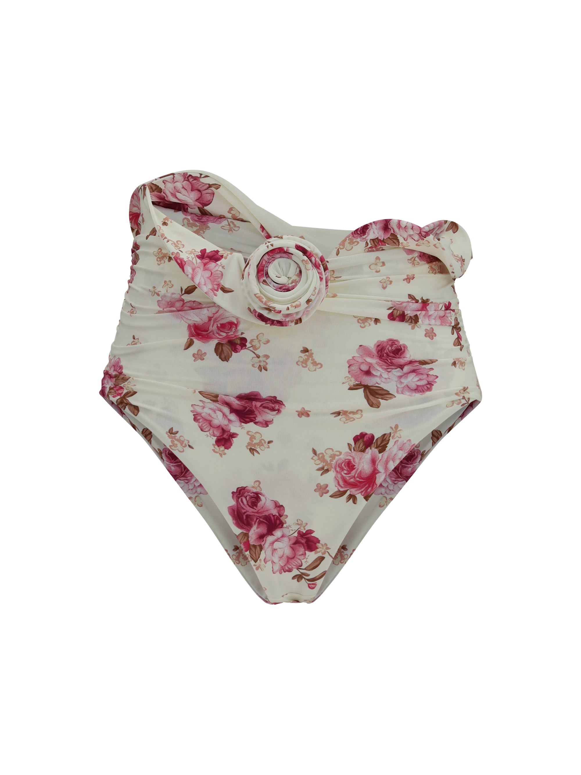 Floral-Print Shaping Bikini Bottom — Cream