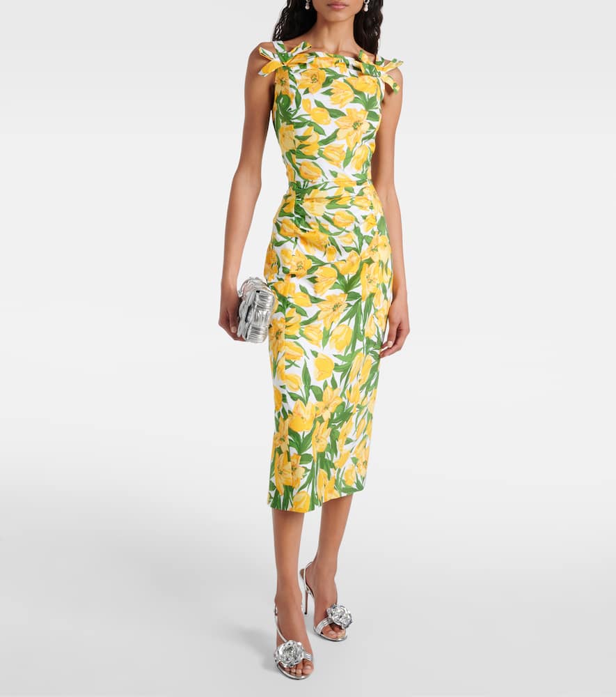 Floral ruched poplin midi dress