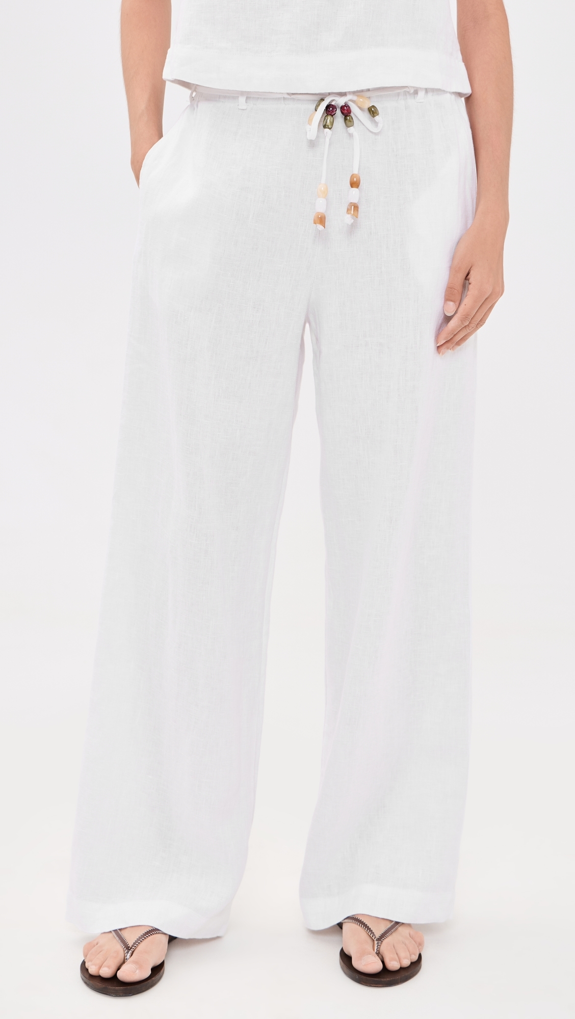 Beaded Belt Pants White