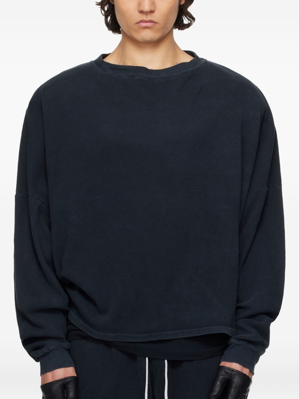 Waffle-knit crew-neck sweater - Black