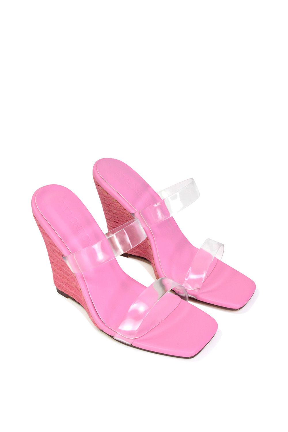 XY London Women's 'Shea' Perspex Strappy Espadrilles Wedge Heel Sandals in Pink