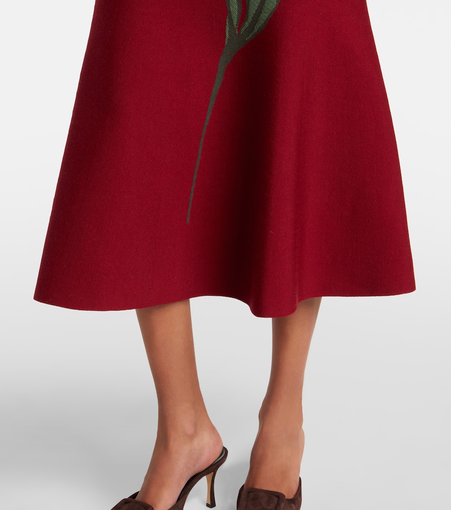 Floral jacquard cotton and wool midi skirt