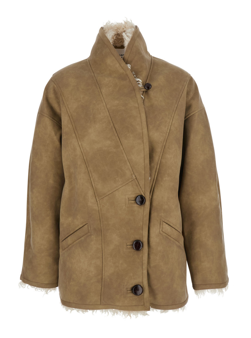 Beige Solid Shawl Neck Jacket