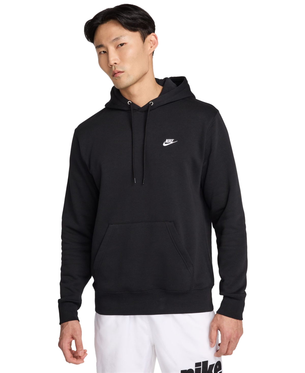 Club Men's Pullover Fleece Logo Hoodie - Black/White