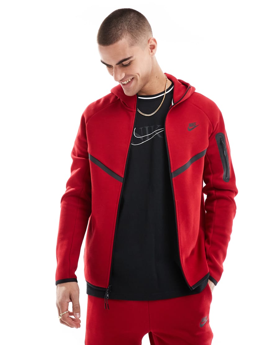 Tech Fleece full zip hoodie in red