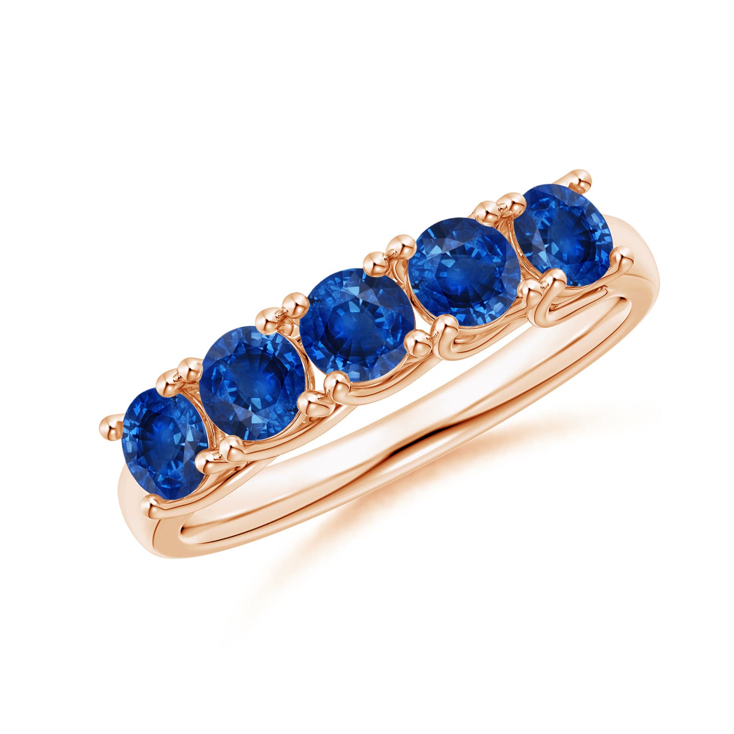 Angara 1.3 Carats Half Eternity Five Stone Blue Sapphire Wedding Band in 18K Rose Gold