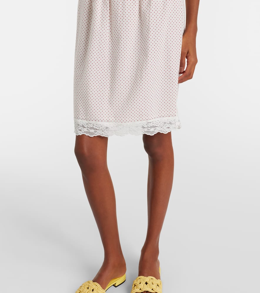 Marlowe lace-trimmed polka-dot cotton midi skirt